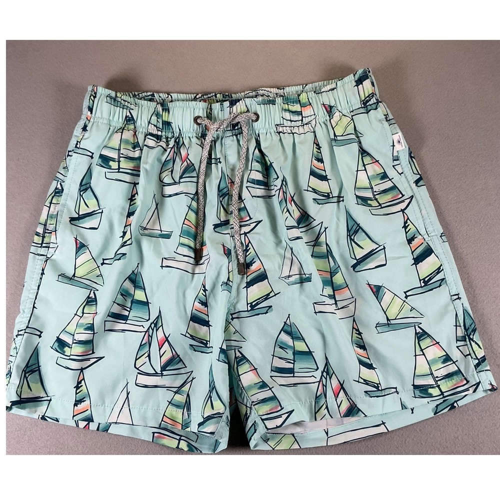 Vintage Summer Swim Trunks Men's Large NWOT Sailboat Print Beach Shorts